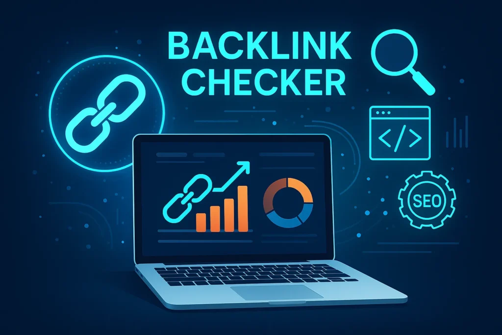 Futuristische Visualisierung eines SEO-Dashboards mit leuchtenden Backlink-Netzwerken, Datenverbindungen und Analyseoberfläche – Symbol für professionelle Offpage-Optimierung