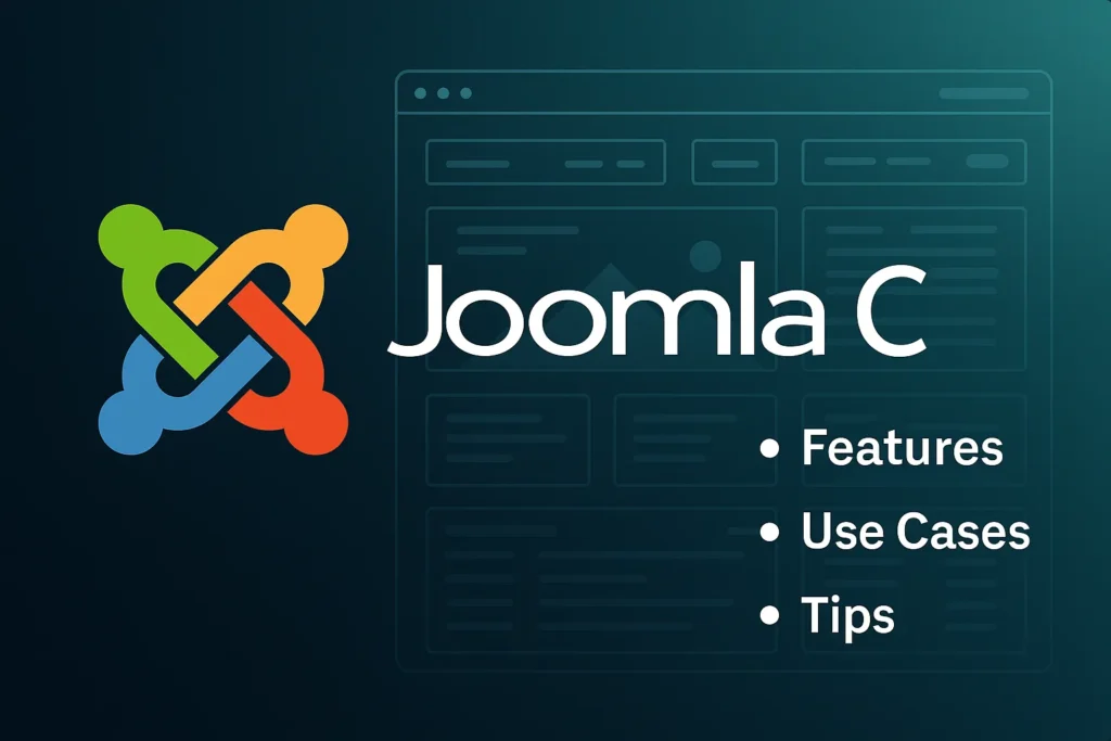 Futuristische Darstellung eines digitalen CMS-Dashboards mit leuchtenden Interface-Elementen und modularer Struktur – symbolisch für Flexibilität und Professionalität von Joomla