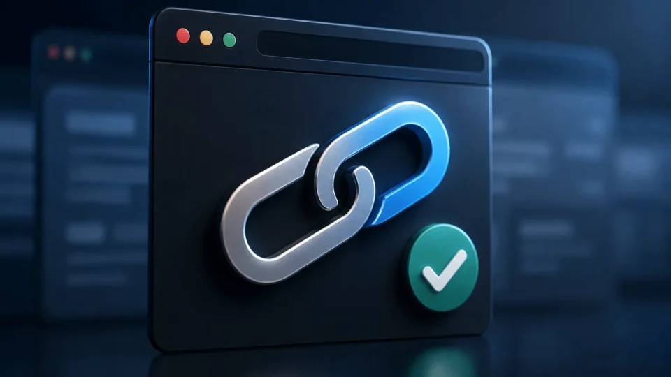 Browserfenster mit Kettensymbol als Darstellung eines Canonical Tags in der SEO