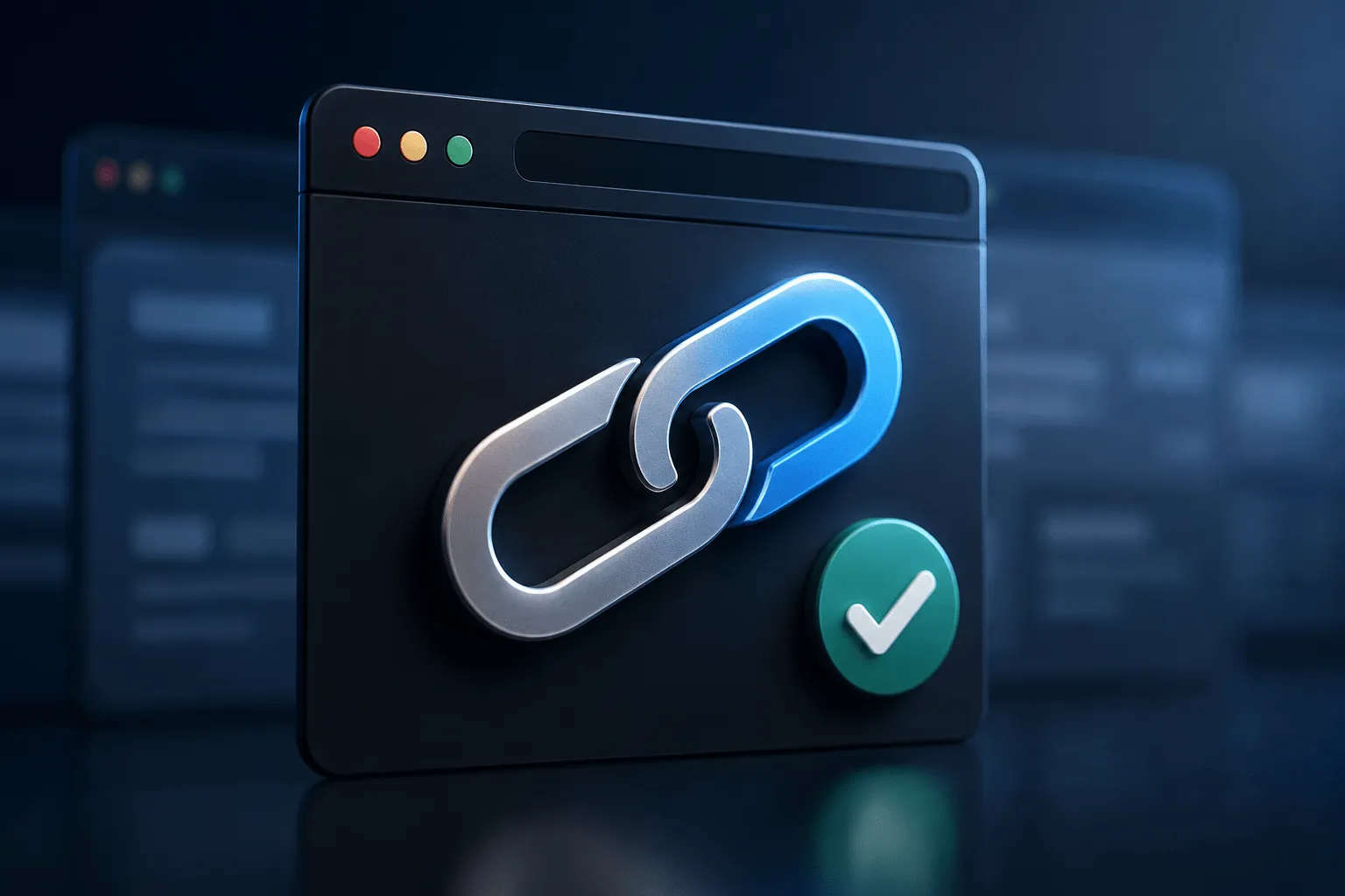 Browserfenster mit Kettensymbol als Darstellung eines Canonical Tags in der SEO