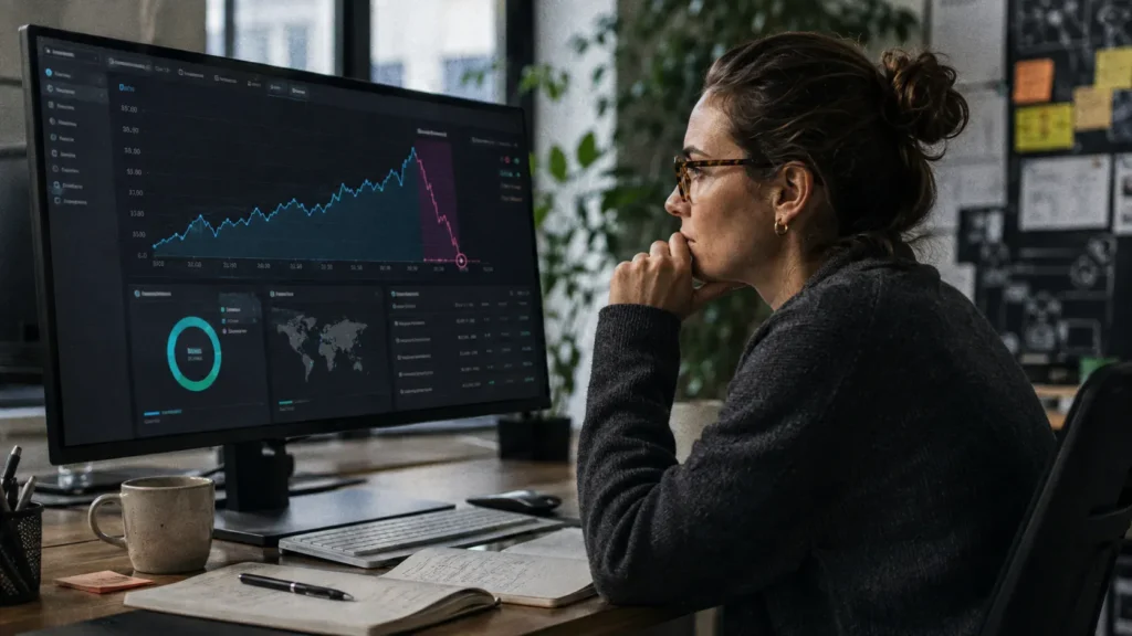 SEO-Datenanalyse mit markiertem Google-Update-Zeitraum und anschließendem Rückgang der Sichtbarkeit