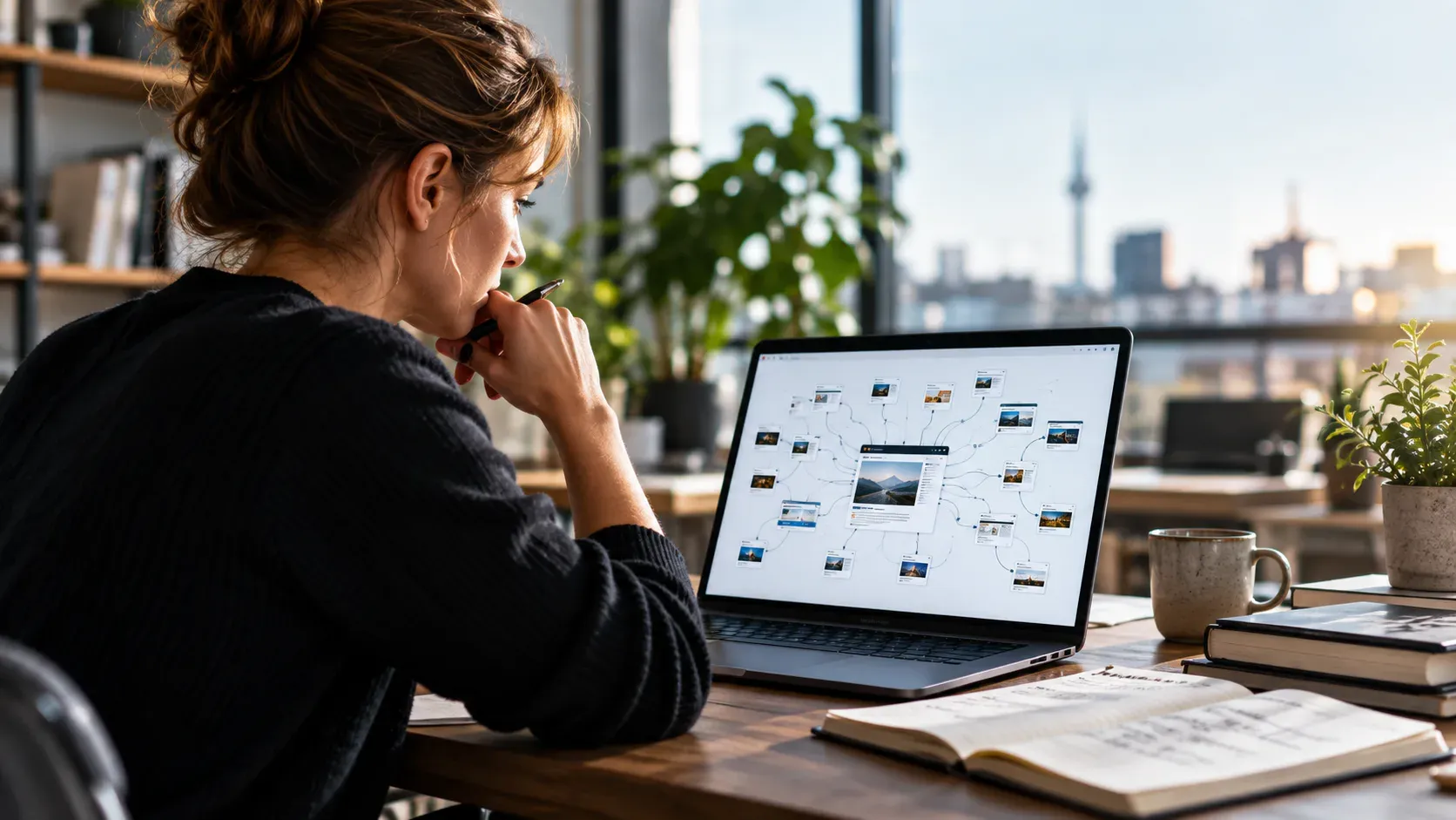 SEO-Analyse von Backlinks und verweisenden Domains an einem Laptop